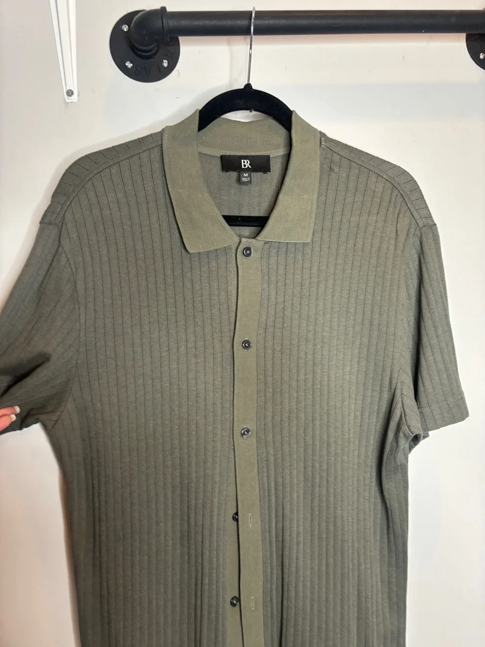 Banana Republic Ribbed Modal-Cotton Resort Shirt Size M Green Nori